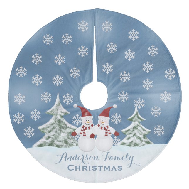 Personalisierter Snowman-Baum-Rock Fleece Weihnachtsbaumdecke (Vorderseite)