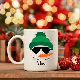 Personalisierter Snowman Grüner Hut und Sonnenbril Kaffeetasse