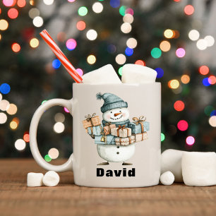 Personalisierter Snowman Holding Weihnachtsgeschen Kaffeetasse