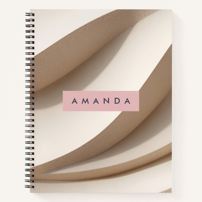 Personalisierter Soft Minimal Beige Wave Style Notizbuch (Vorderseite)