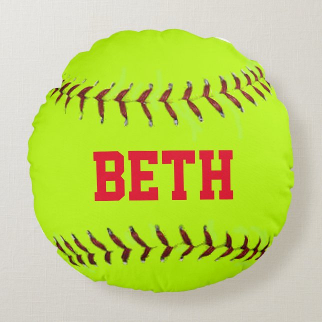 Personalisierter Softball Rundes Kissen (Vorderseite)