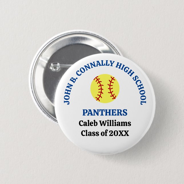 Personalisierter Softballspieler der Blue High Sch Button (Vorne & Hinten)
