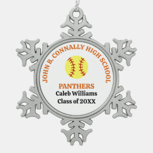 Personalisierter Softballspieler der Orange High S Schneeflocken Zinn-Ornament