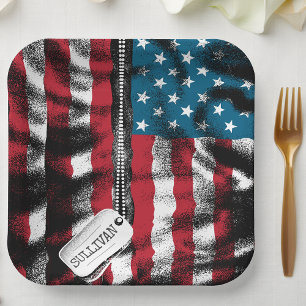 Personalisierter Soldat Hund Tags USA Flagge Pappteller