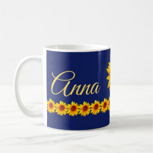 Personalisierter Sonnenblume-Name oder Monogramm Kaffeetasse