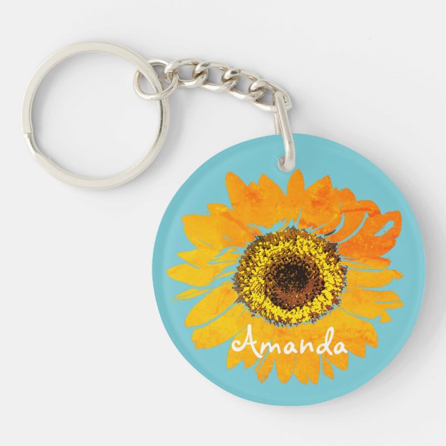 Personalisierter Sonnenblume-Schlüsselanhänger Schlüsselanhänger (Vorderseite)