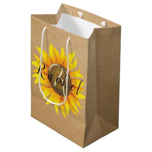 Personalisierter Sonnenblumenmittelbeutel Mittlere Geschenktüte (Vorderseite Schrägansicht)