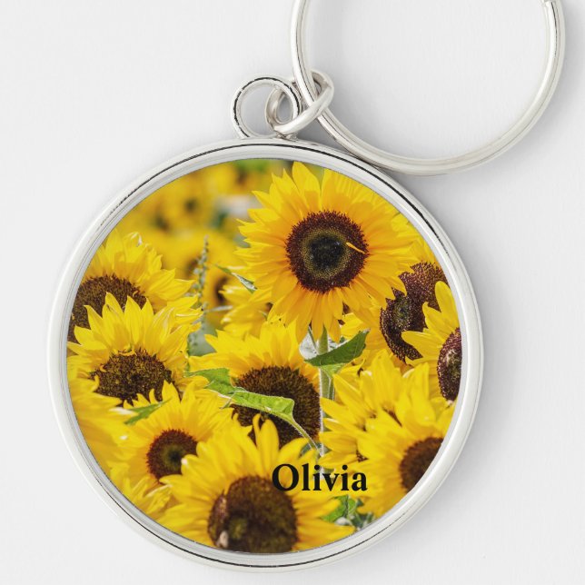 Personalisierter Sonnenblumenmonogramm-Schlüsselan Schlüsselanhänger (Vorne)
