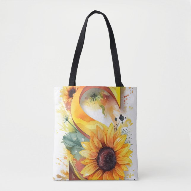 Personalisierter Sonnenblumenwasser-Farbbrief S Tasche (Vorderseite)