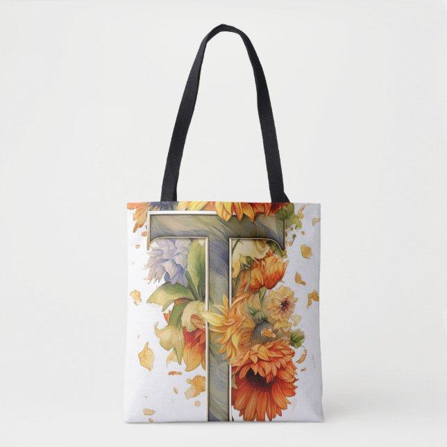 Personalisierter Sonnenblumenwasser-Farbbrief T Tasche (Vorderseite)