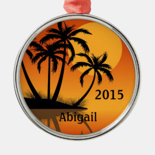 Personalisierter Sonnenuntergang und tropische Pal Ornament Aus Metall
