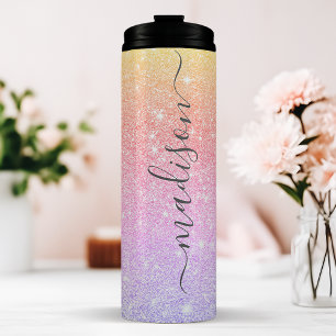 Personalisierter Sonnenuntergangs-Glitter Thermosbecher