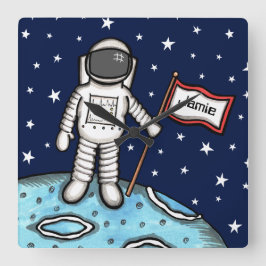 Personalisierter Spaceman Astronaut Kosmonaut Plat Quadratische Wanduhr