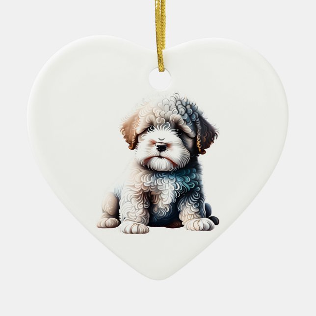 Personalisierter Spanischer Wasserhund Welpe Keramik Ornament (Vorne)