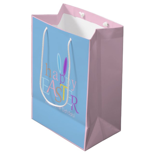 Personalisierter Spaß glücklich Ostern Sonnige Ohr Mittlere Geschenktüte (Vorderseite Schrägansicht)