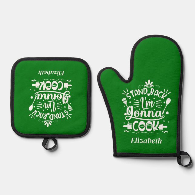 Personalisierter Spaß zurück, ich werde grün koche Ofenhandschuh & Topflappen-Set (Vorderseite)