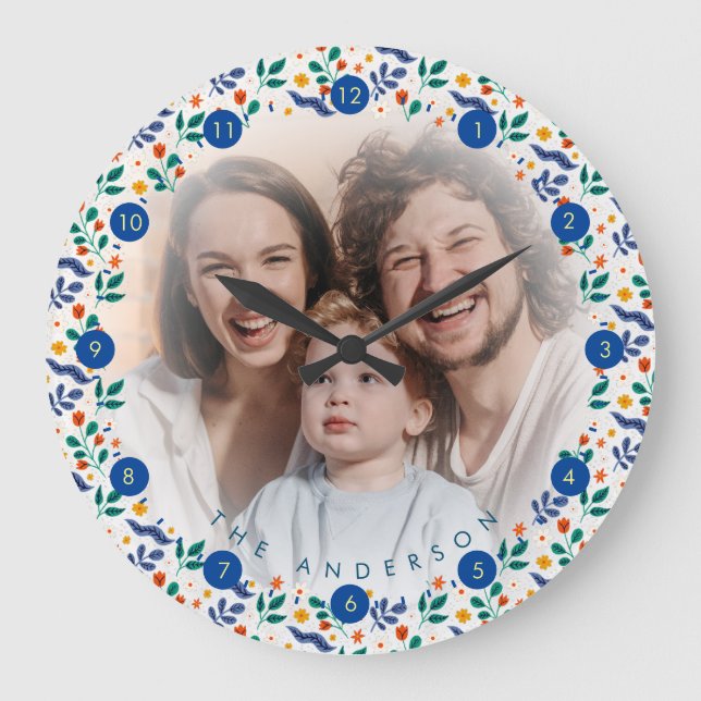 Personalisierter Speicherspeicher für große Fotos Große Wanduhr (Vorderseite)