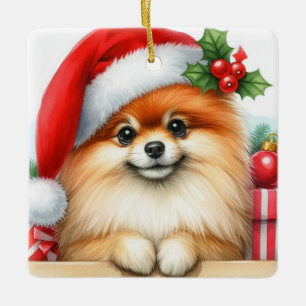 Personalisierter Spitz Weihnachtsmannmütze tragen Keramikornament