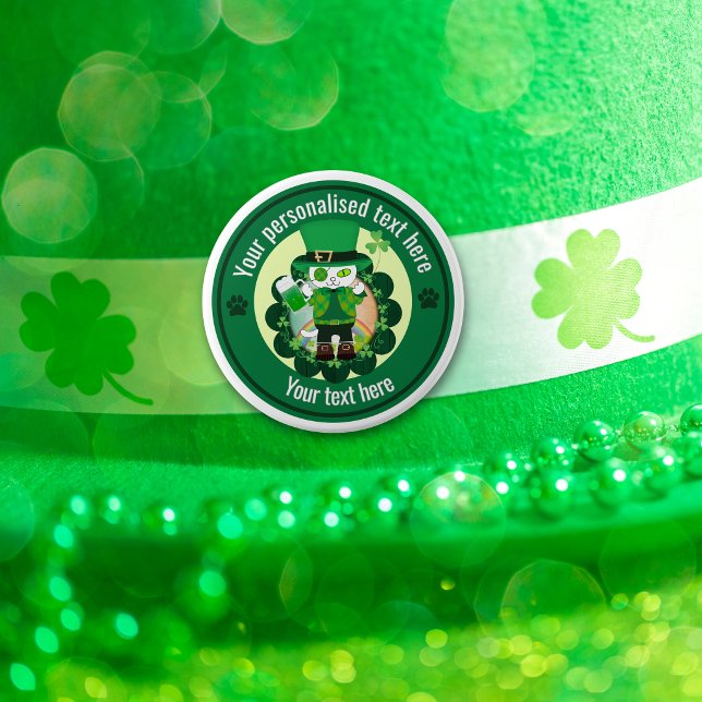 Personalisierter St. Patrick's Day Katzen-Schuhmac Button (Personalized St. Patrick's Day Cat Shoemaker 6 Inch Round Button)