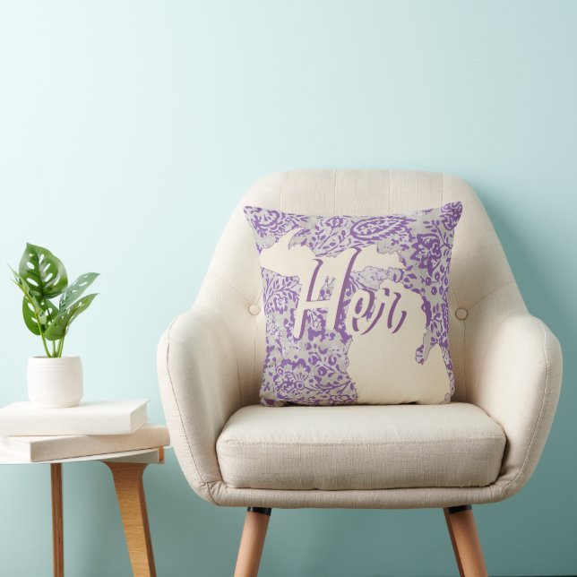 Personalisierter Staat Michigan Lila und grau flor Kissen (Stuhl )