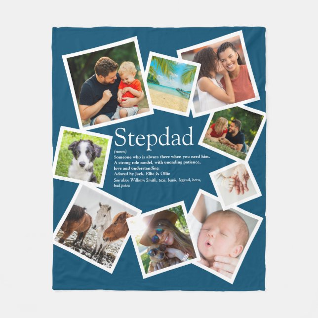 Personalisierter Stepdad Name Definition 9 Foto Bl Fleecedecke (Vorderseite)