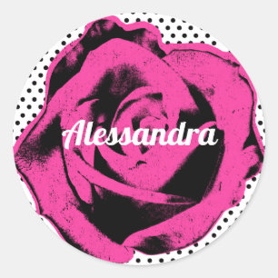 Personalisierter Sticker für Hot Pink Pop Art Ros