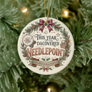 Personalisierter Stickerei-Weihnachtsschmuck Keramik Ornament
