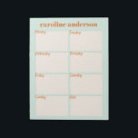 Personalisierter stilvoller Wochenplaner in Aqua M Notizblock<br><div class="desc">Organisieren Sie Ihre Woche mit diesem niedlichen und modernen Wochenplaner in pastellfarbener Aquaintage,  personalisiert mit Ihrem Namen.</div>