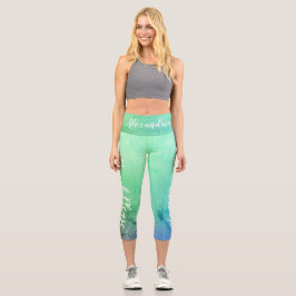 Personalisierter Strand Bitte Aquamarin Blue Ombre Capri Leggings