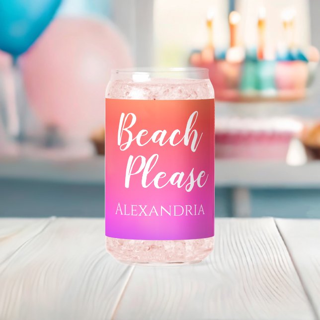 Personalisierter Strand Bitte Orange Pink Ombre Dosenglas (Insitu (Baby Party))