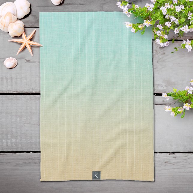 Personalisierter Strand Geschirrtuch (Personalized Sea Green Sand Orange Beach Kitchen Towel)