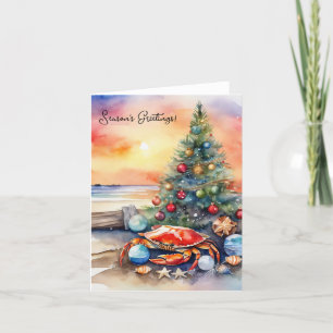 Personalisierter Strand mit Krabbenweihnachtsbaum Feiertagskarte
