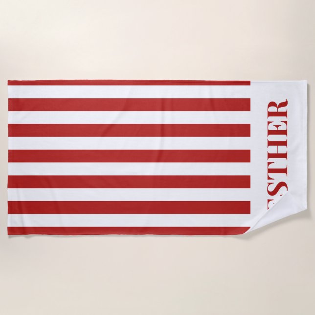 Personalisierter Strand von Cabana, rot und weiß g Strandtuch (Vorderseite)