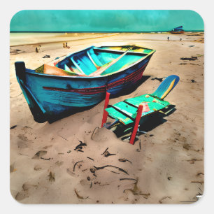 Personalisierter Strandbadevorsitzender Quadratischer Aufkleber