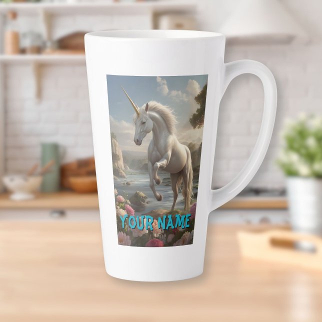 Personalisierter Stream der Blume Milchtasse (Personalized White Unicorn Flower Stream Latte Mug)