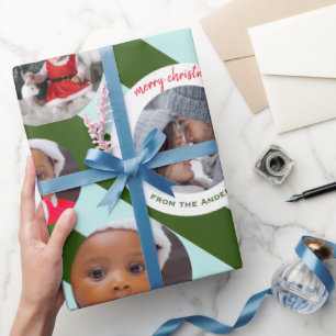 Personalisierter Streifen Fab Drei Fotos Weihnacht Geschenkpapier