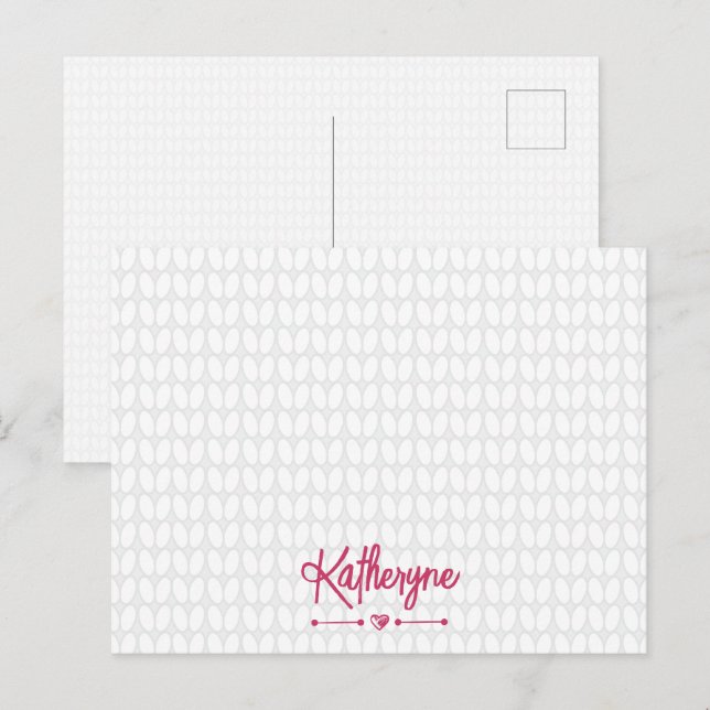Personalisierter Strick Stitcard, Hot Pink Postkarte (Vorne/Hinten)