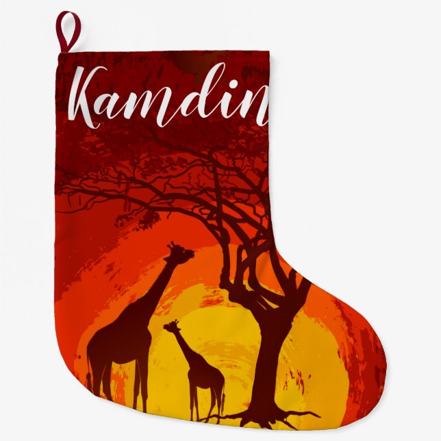 Personalisierter Strumpf Afrikanische Safari Giraf Großer Weihnachtsstrumpf (Vorderseite)