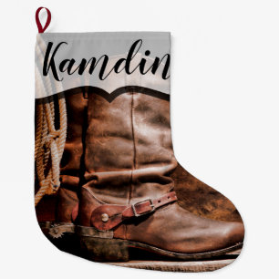 Personalisierter Strumpf Cowboy Stiefel Barn Wood  Großer Weihnachtsstrumpf
