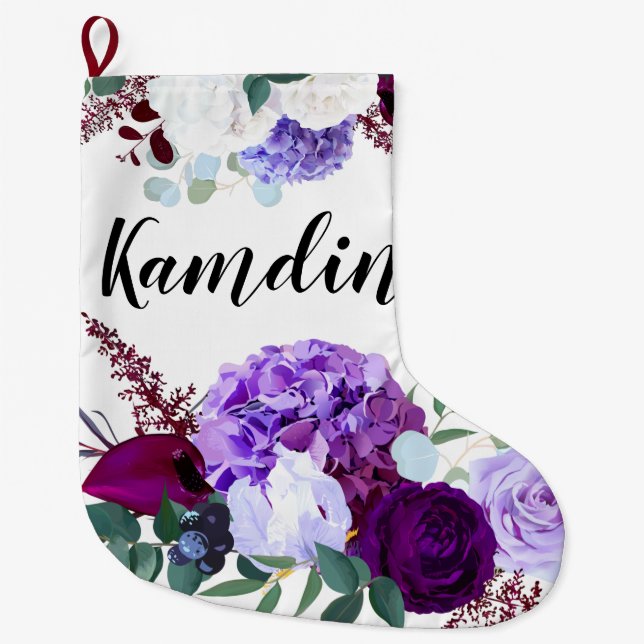Personalisierter Strumpf Lavender Hibiskus auf Wei Großer Weihnachtsstrumpf (Vorderseite)