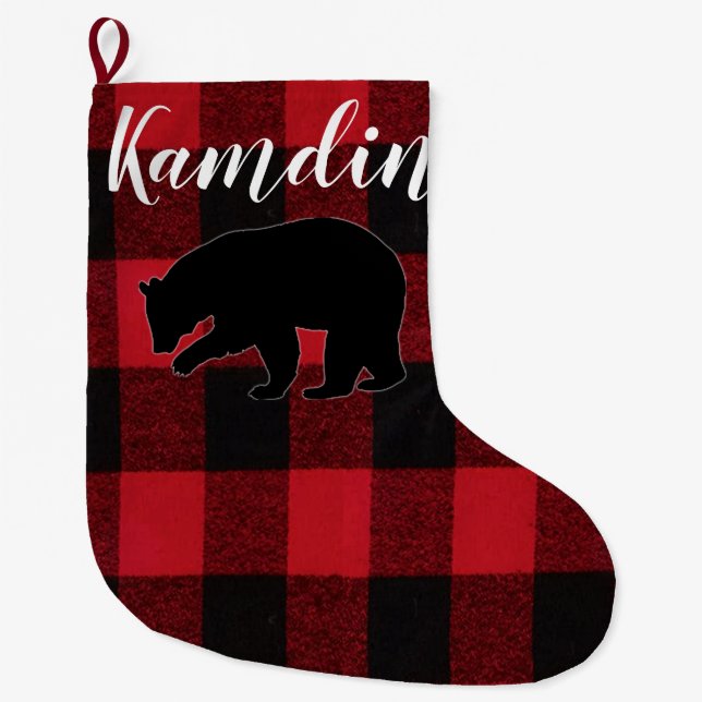 Personalisierter Strumpf Roter Buffalo Karierter B Großer Weihnachtsstrumpf (Vorderseite)