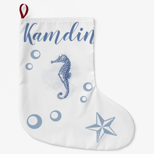 Personalisierter Strumpf Seepferd Ocean Beach Großer Weihnachtsstrumpf (Vorderseite)