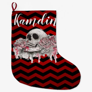Personalisierter Strumpf Totenkopf Rose goth Chevr Großer Weihnachtsstrumpf