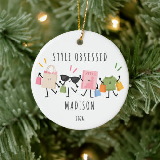 Personalisierter Style-Obsessed-Weihnachtsbaumschm Keramik Ornament