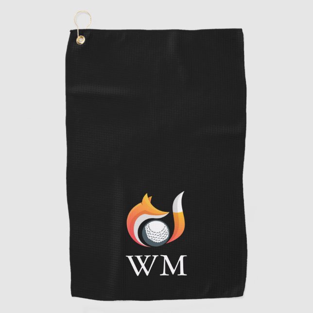 Personalisierter, stylischer Monogram Fox and Ball Golfhandtuch (Vorderseite)