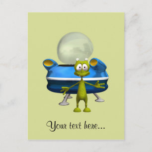 Personalisierter süßer Alien-UFO-Weltraum-Cartoon Postkarte