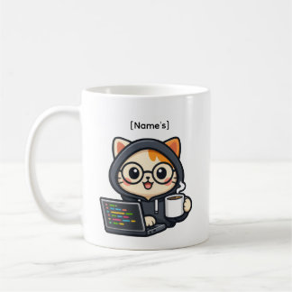 Personalisierter süßer Coder-Katze-Kaffeebecher Kaffeetasse