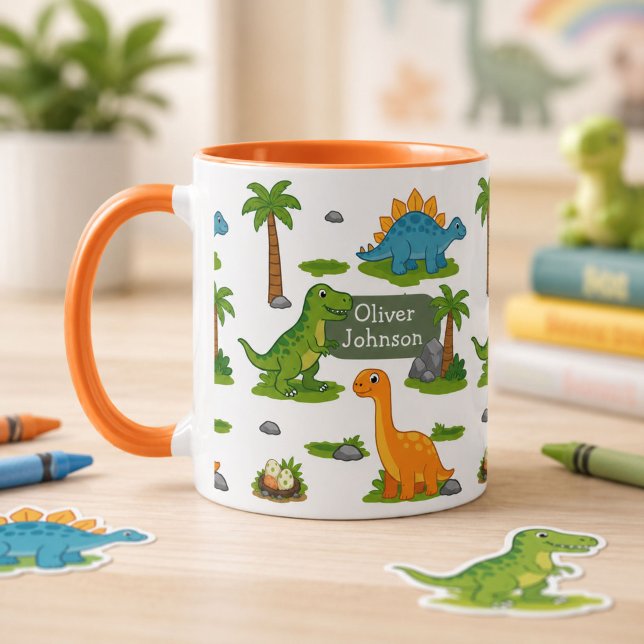 Personalisierter süßer Dinosaurier-Kindername Tasse (Von Creator hochgeladen)