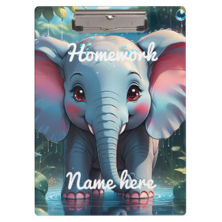 Personalisierter süßer Elefant im Regen Klemmbrett