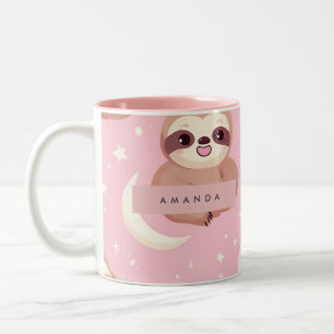 Personalisierter Süßer Faultier mit Sternenmuster Zweifarbige Tasse